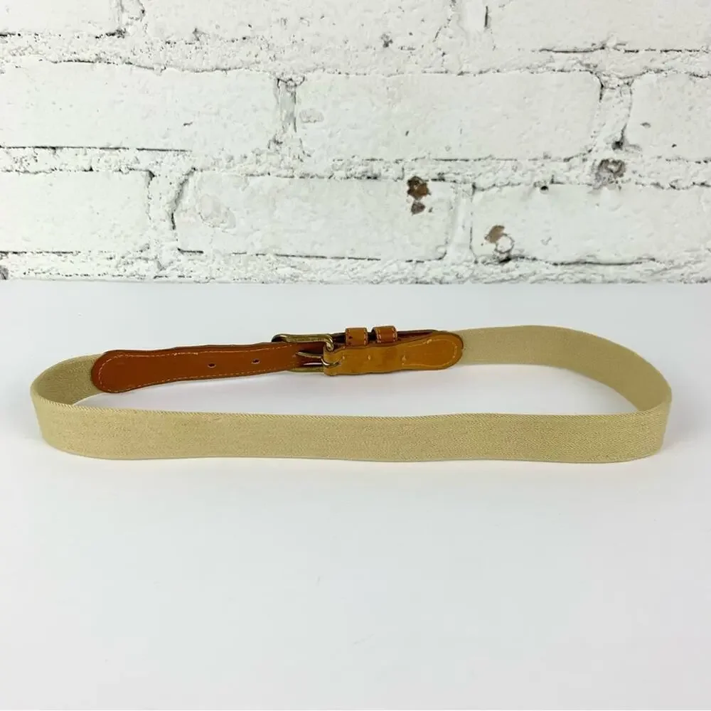 Vintage Solid Brass Leather Elastic Braided Stretch Belt 28-31
